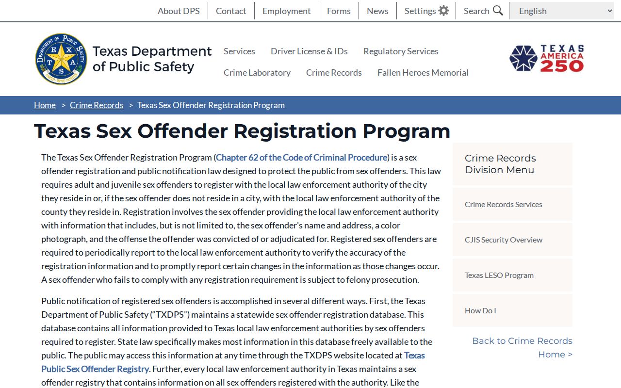 Stephenville residents directory Texas DPS registry rules