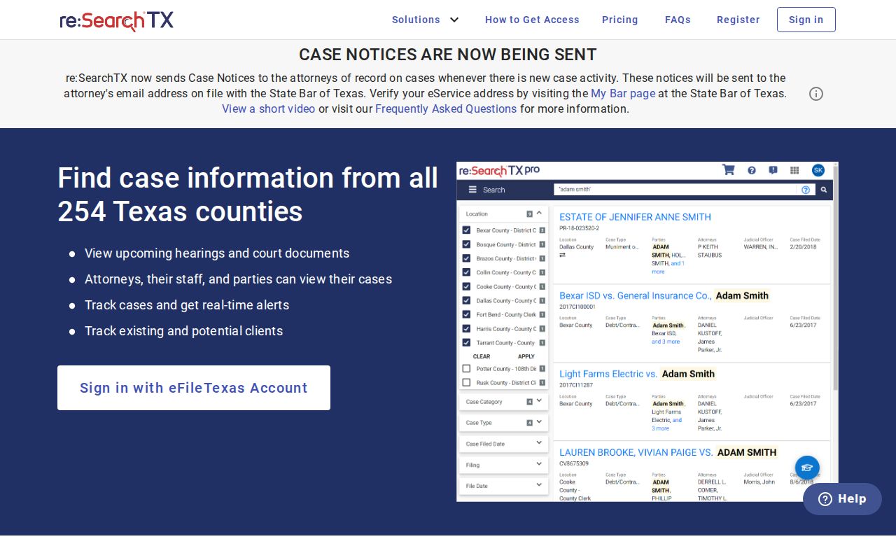 Stephenville residents directory re:SearchTX court-search page