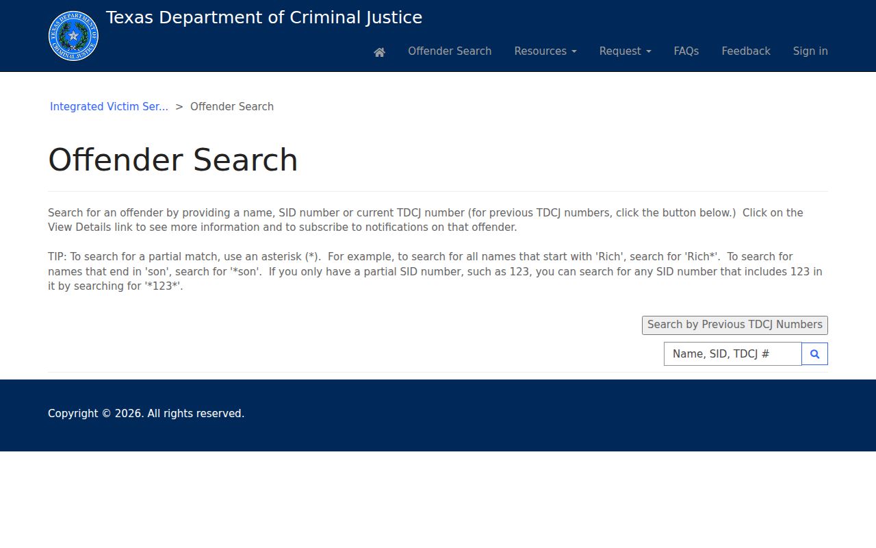 Stephenville residents directory TDCJ offender-search fields