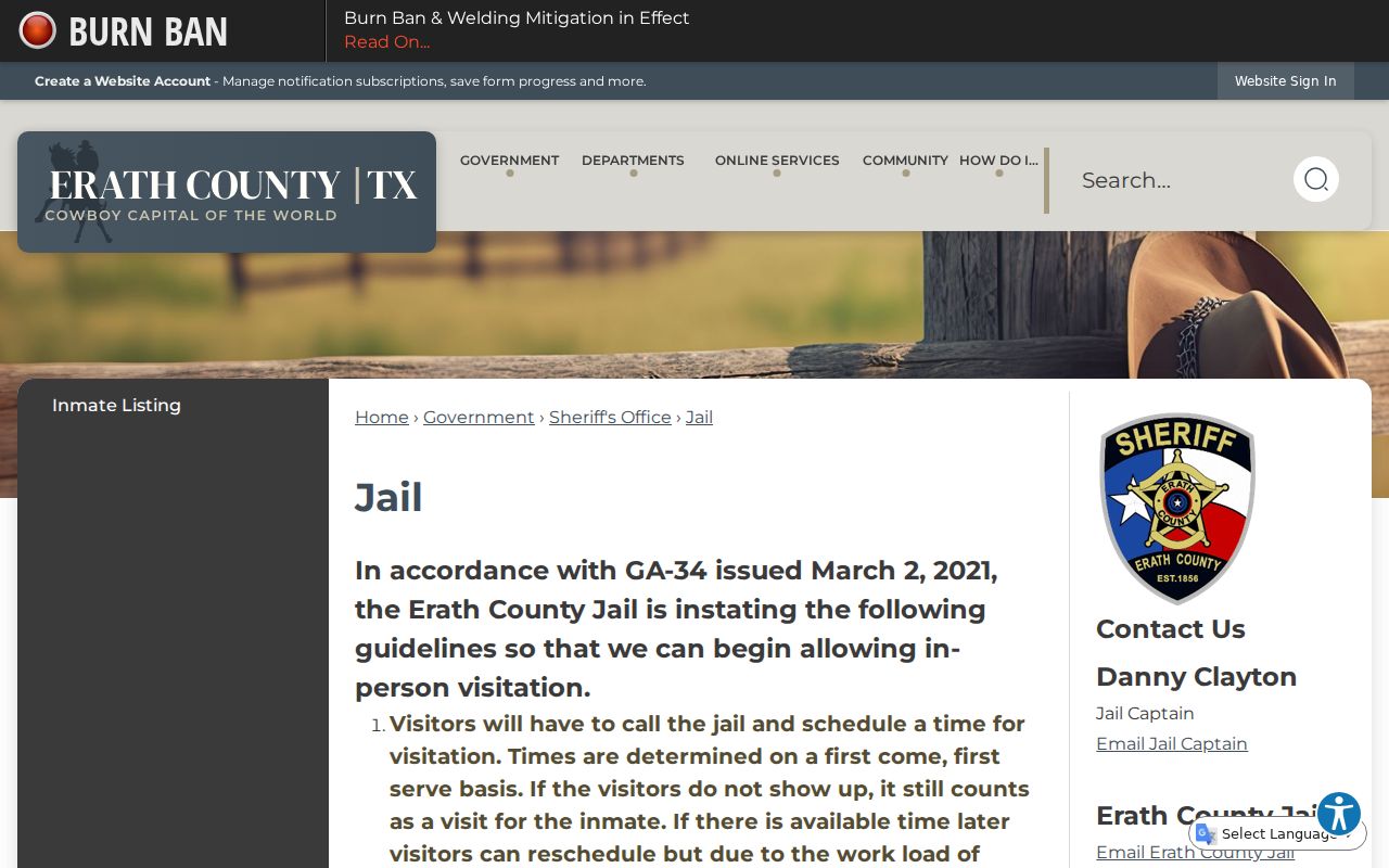 Stephenville neighbors Erath County Jail official page