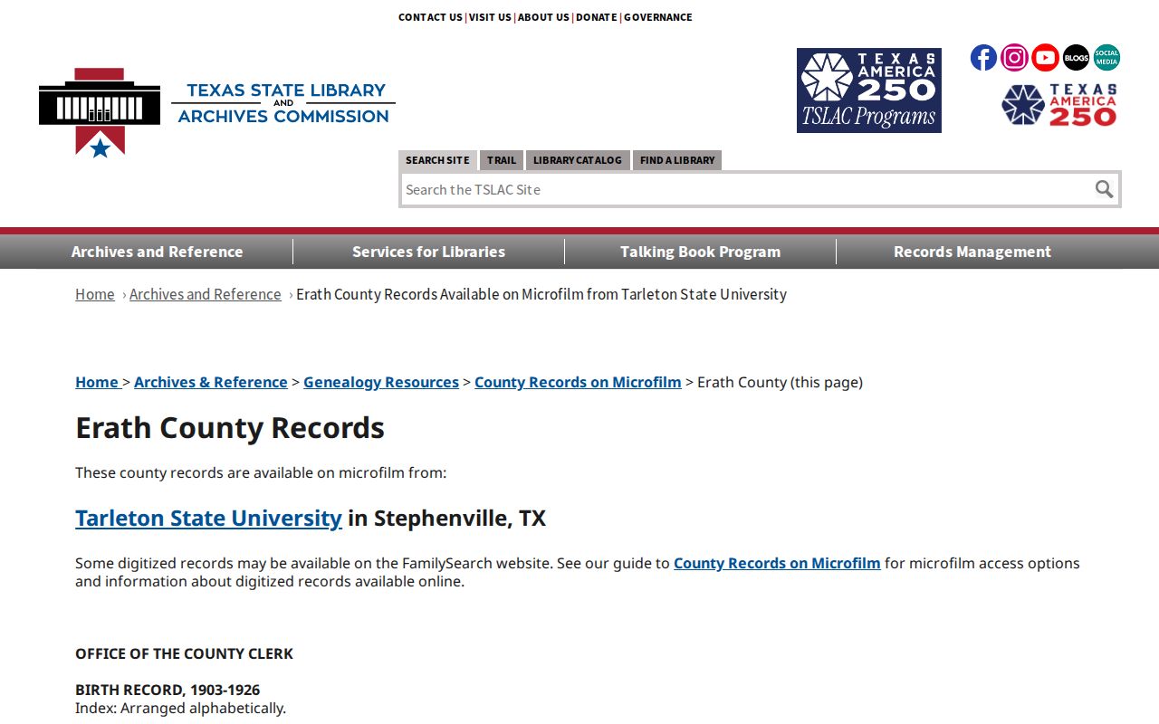 Stephenville previous residents research through Texas State Library Erath County reels
