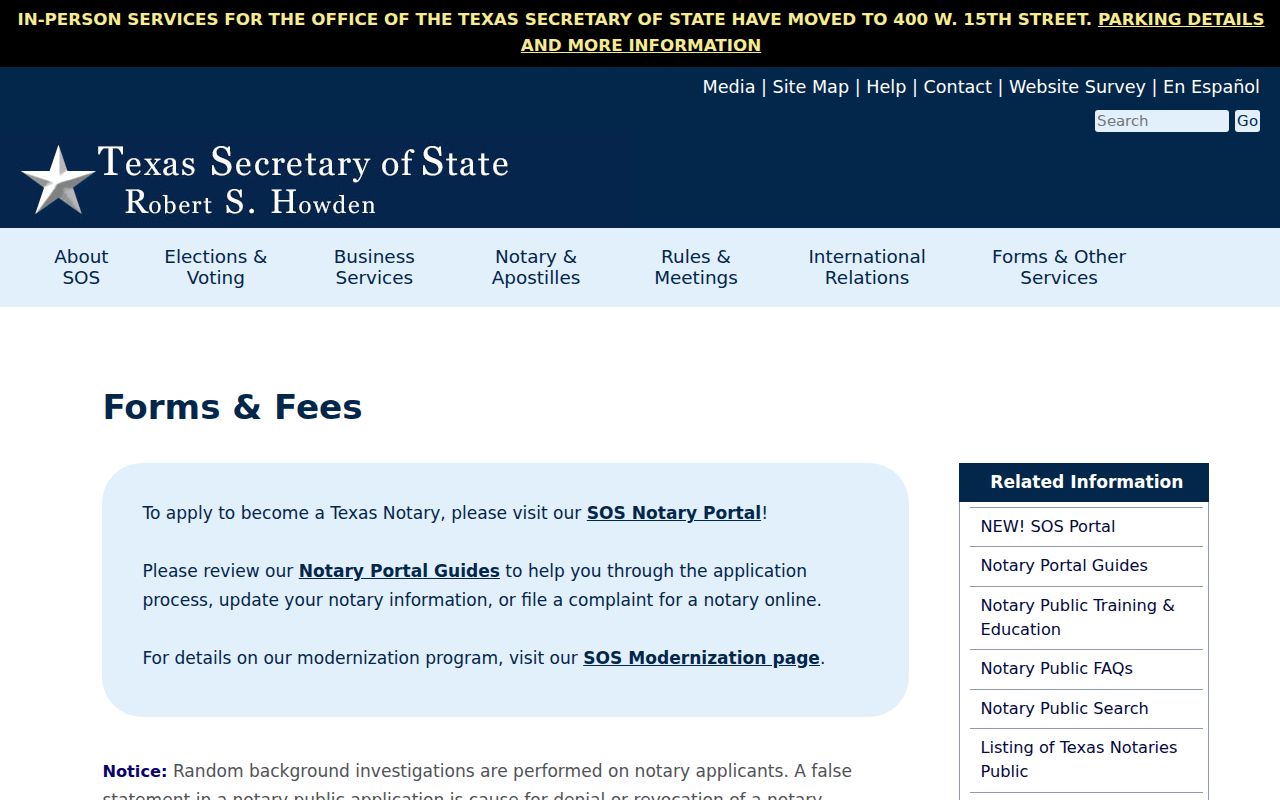 Stephenville resident lookup reference for the Texas Secretary of State notary search