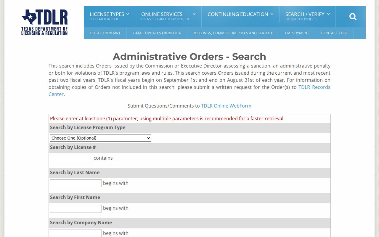 Stephenville ZIP code directory reference for the TDLR ZIP and license search fields